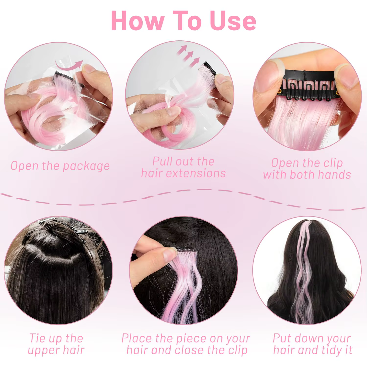 6 Pièces Extensions de Cheveux Noirs 22 Pouces Bouclées Ondulées Colorées à Clipser pour Enfants Filles Synthétiques – Idéales pour les Fêtes