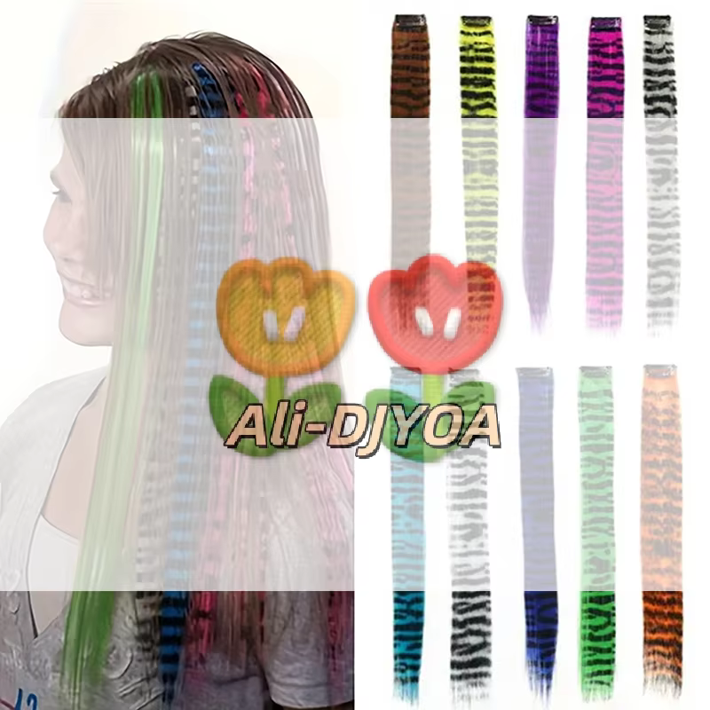 Extension de cheveux raides à imprimé léopard – Postiche à l'arrage multicolore avec clip sécurisé pour la mode des filles et le style quotidien