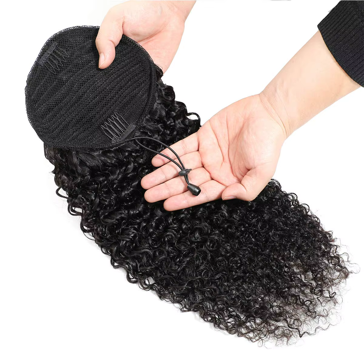 Extensions de cheveux humains bouclés crépus à clipser avec cordon de serrage