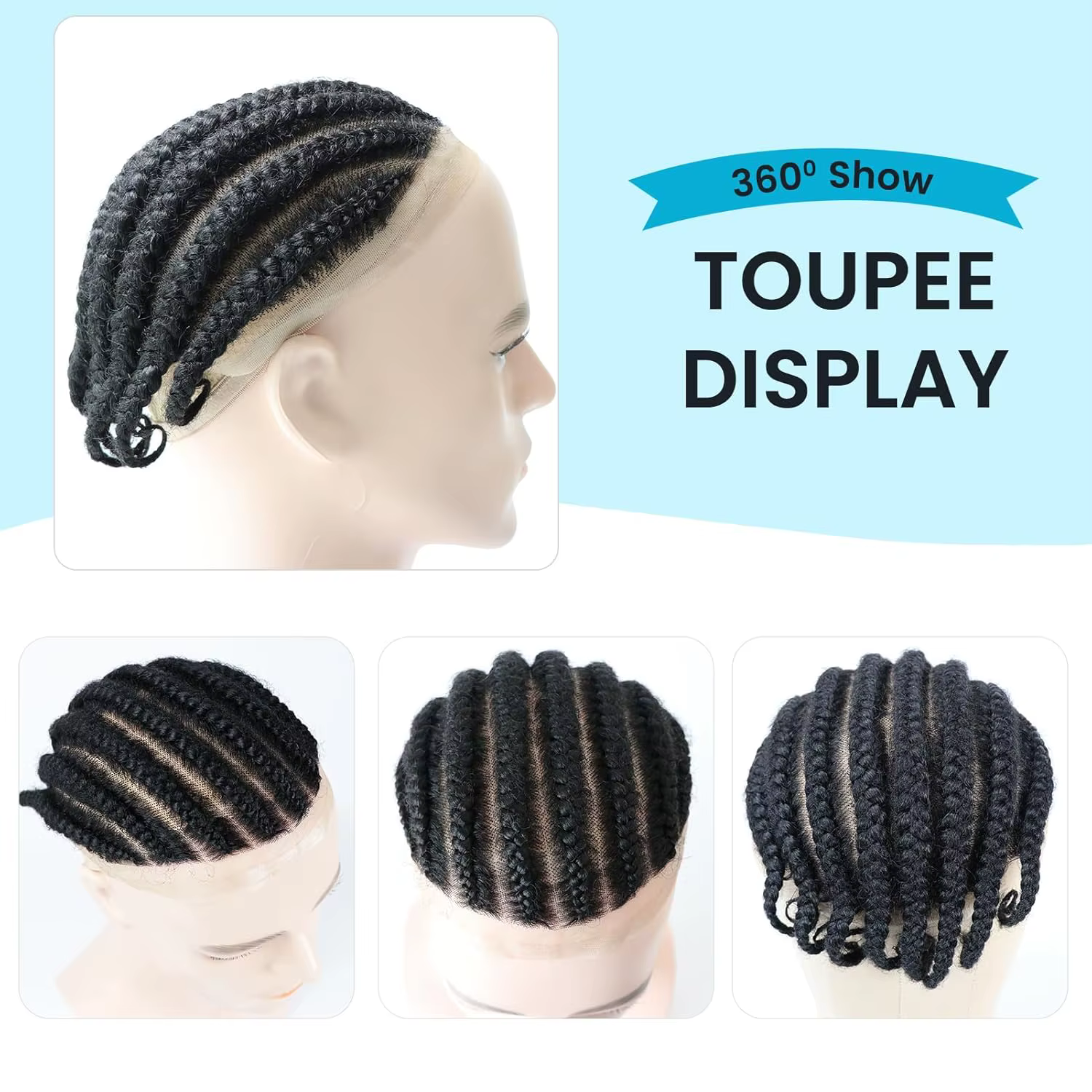 Cornrow tresses Afro toupet cheveux pour hommes 6 '' vrais