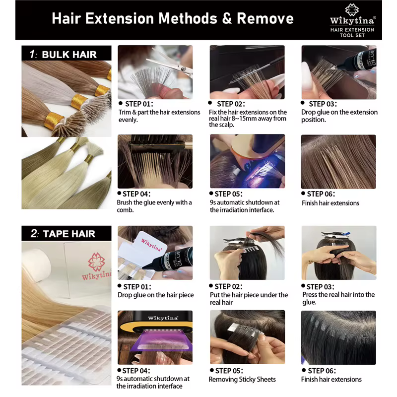 Kit Complet d'Extensions Capillaires UV 2025 Original avec Colle UV Longue Durée et Machine de Retrait - Outils de Coiffure Professionnels pour Salon