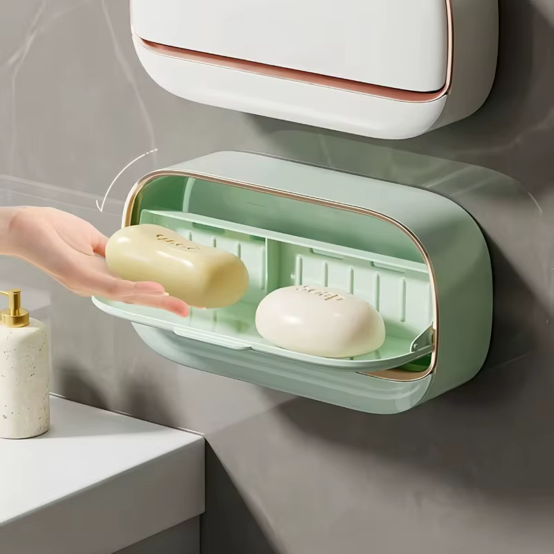 Élégante porte-savon mural avec drainage, sans perçage, boîte de rangement haut de gamme pour salle de bain, porte-savon, support pour savon en barre