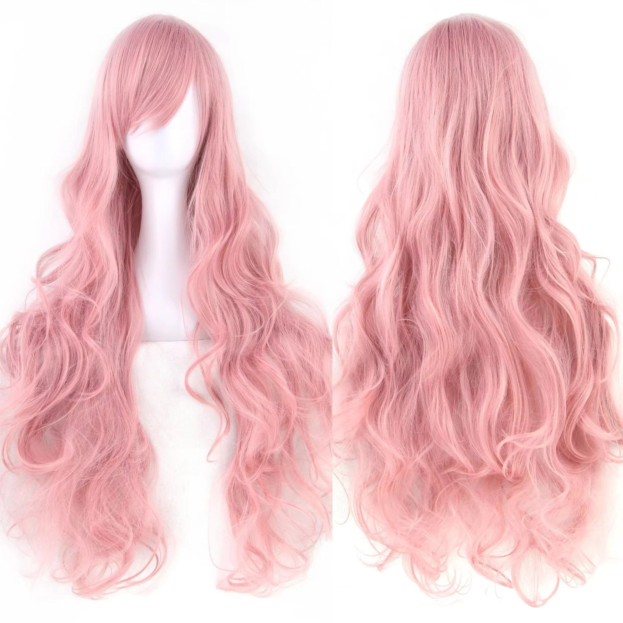 Soowee cheveux synthétiques longs bouclés perruque verte postiche rose noir fête