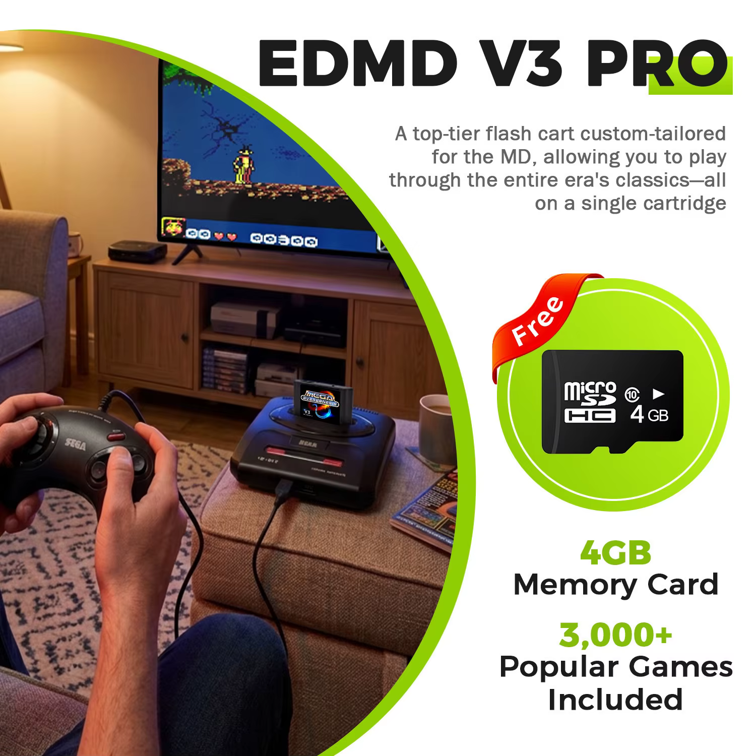 Cartouches de jeu avancées MEGA MD V3 Pro EDMD 3000 en 1 FlashCard pour console de jeu vidéo SEGA Genesis Mage Drive 16 bits