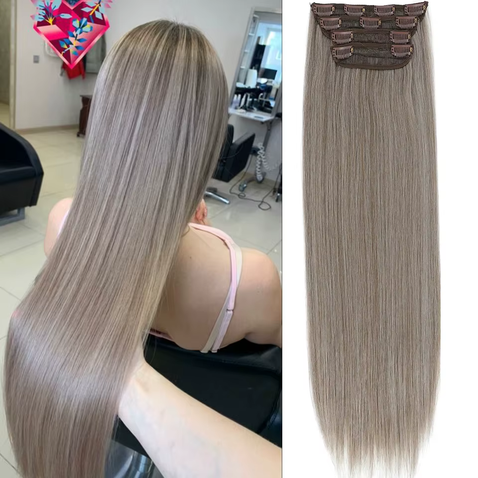 24 pouces 200 grammes M888 Ombre Blonde 27/613 4Clips dans les Extensions de cheveux raides Bio résistant à la chaleur doux Nature postiches synthétiques
