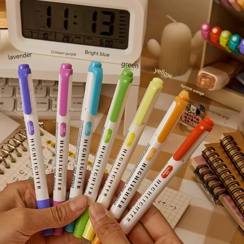 Ensemble de stylos surligneurs à Double tête, 5 couleurs/boîte, marqueurs de dessin fluorescents, surligneurs, stylos d'art japonais, papeterie Pastel mignonne