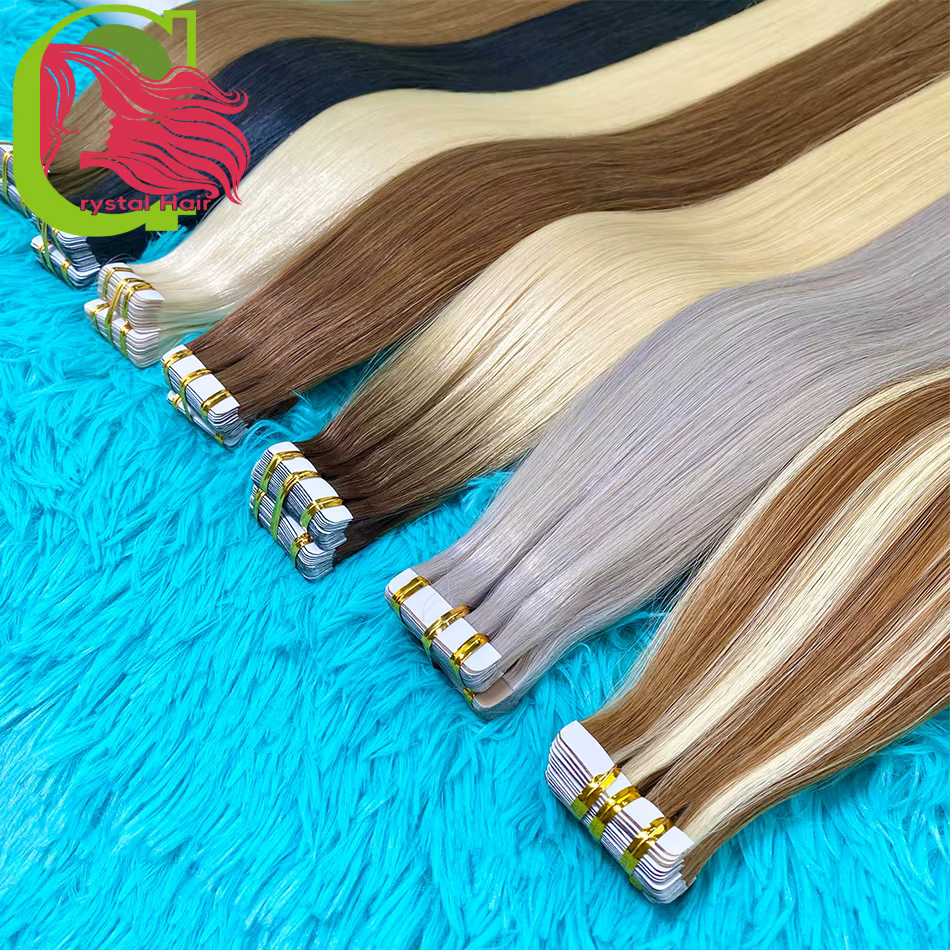 Extensions de cheveux blondes à bandes adhésives invisibles en cheveux humains, trame de peau en PU, 20 pièces, longueur 18-30 pouces, installation facile