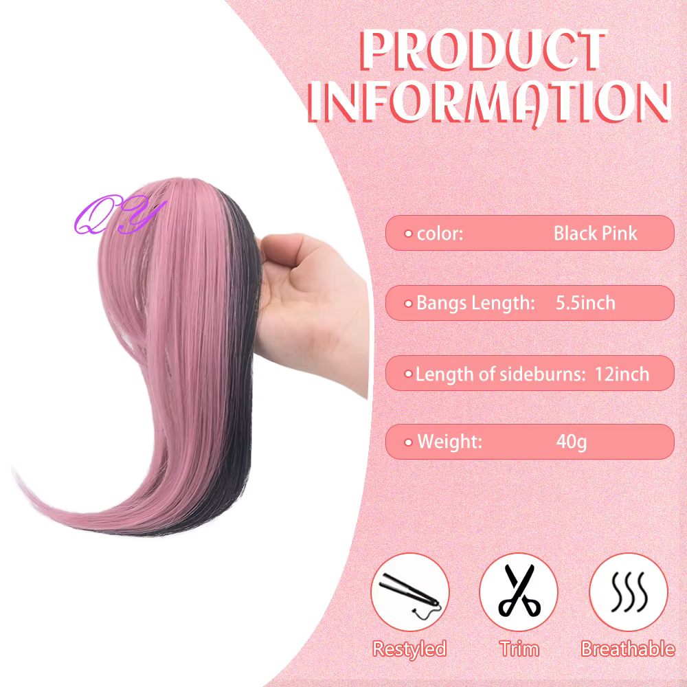 Extensions de frange synthétiques à Clip rose