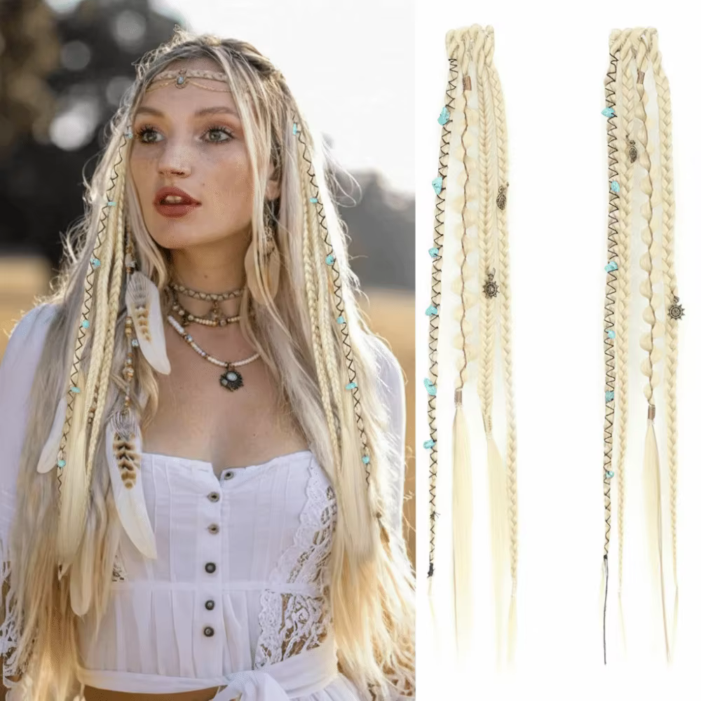 Extensions de cheveux synthétiques tressées à clipser Bohemia