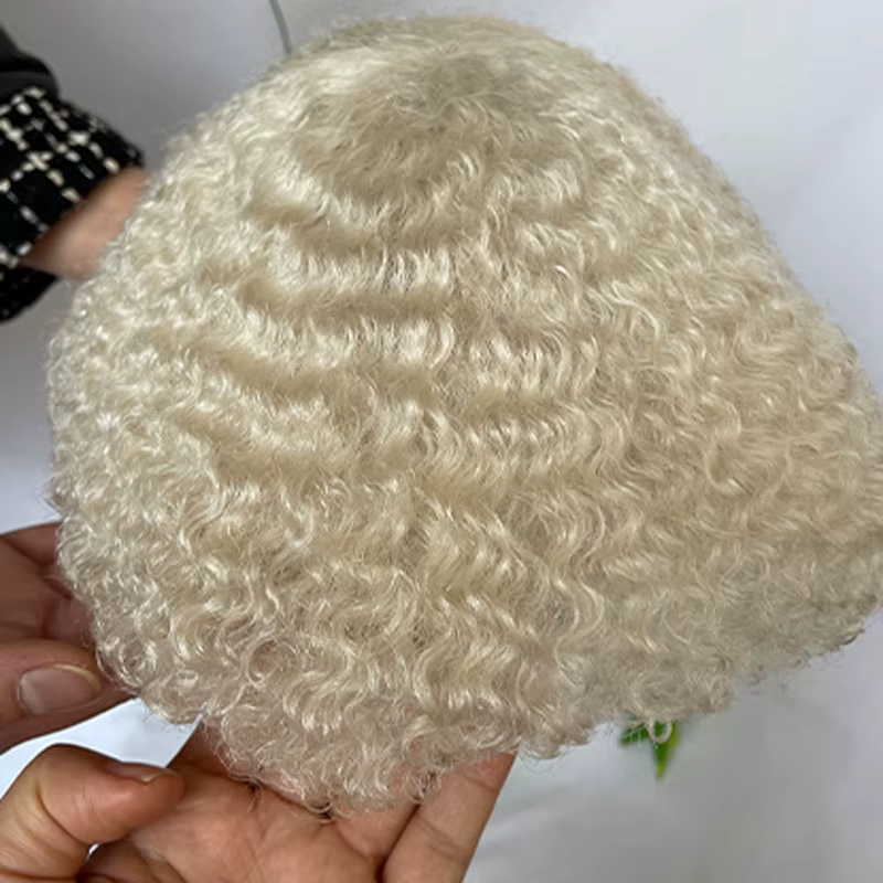 Prothèse capillaire homme Afro Kinky Curly 100% cheveux humains