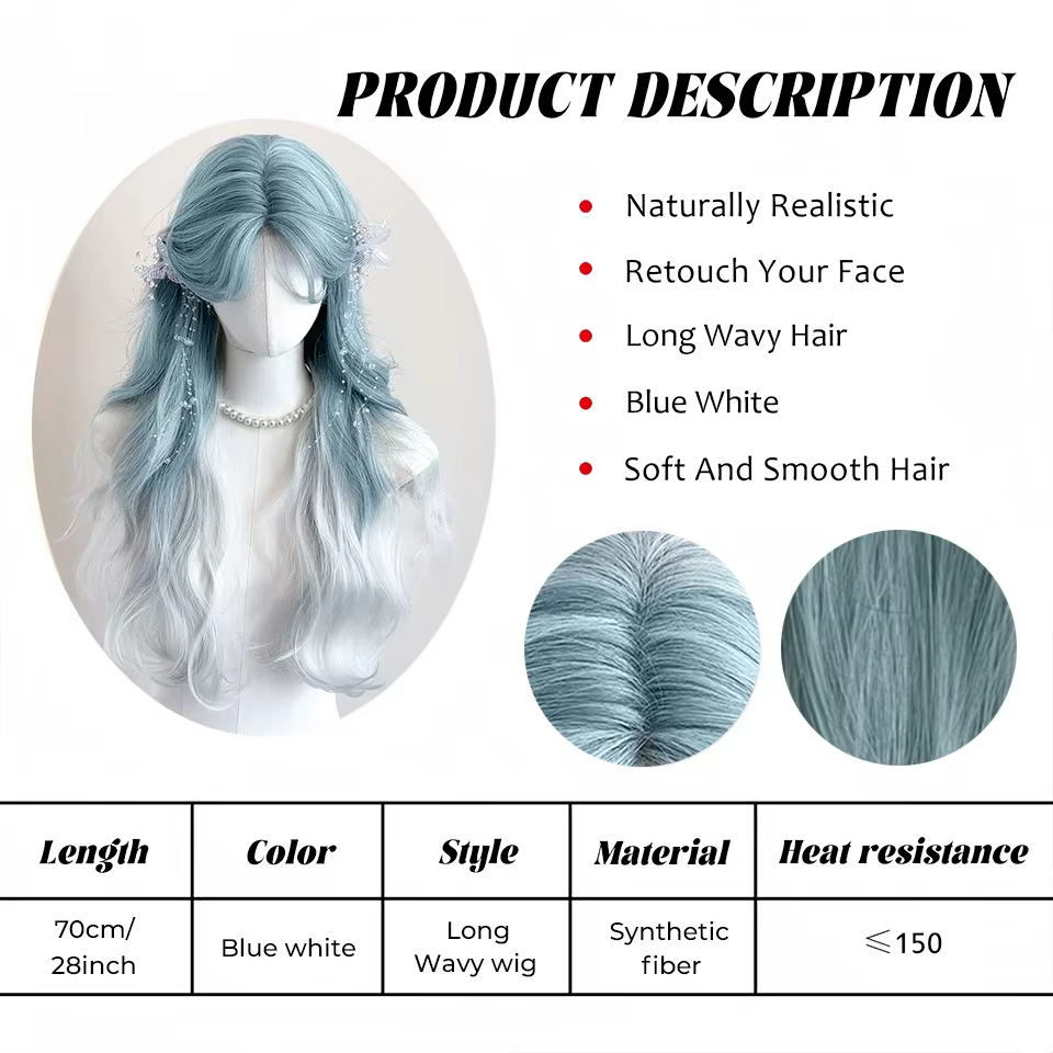 OLACARE synthétique longue bouclée ondulée Lolita dentelle perruque avec frange