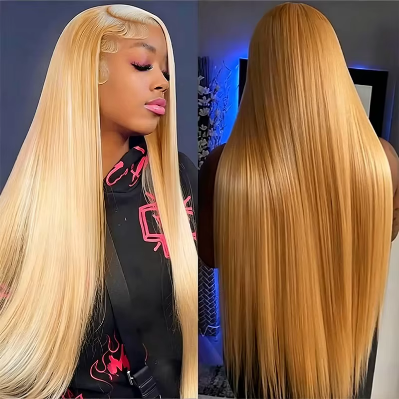 Perruques de cheveux humains blond miel droite osseuse # 27 13x6 HD