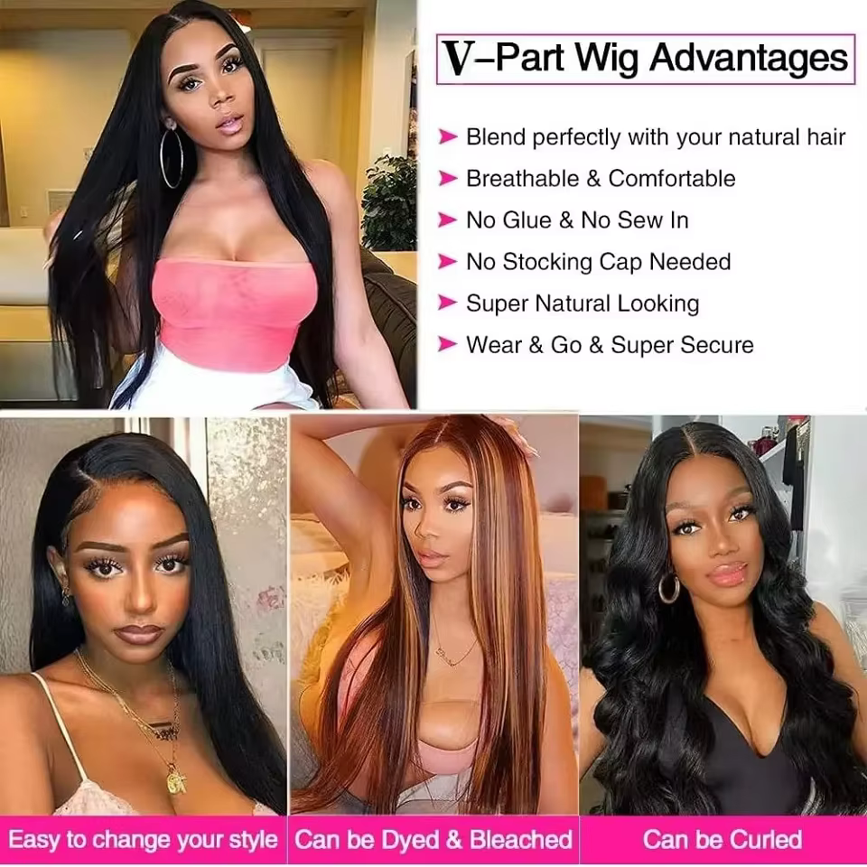 16-34 pouces longue droite V partie perruques de cheveux humains pour les femmes brésilien