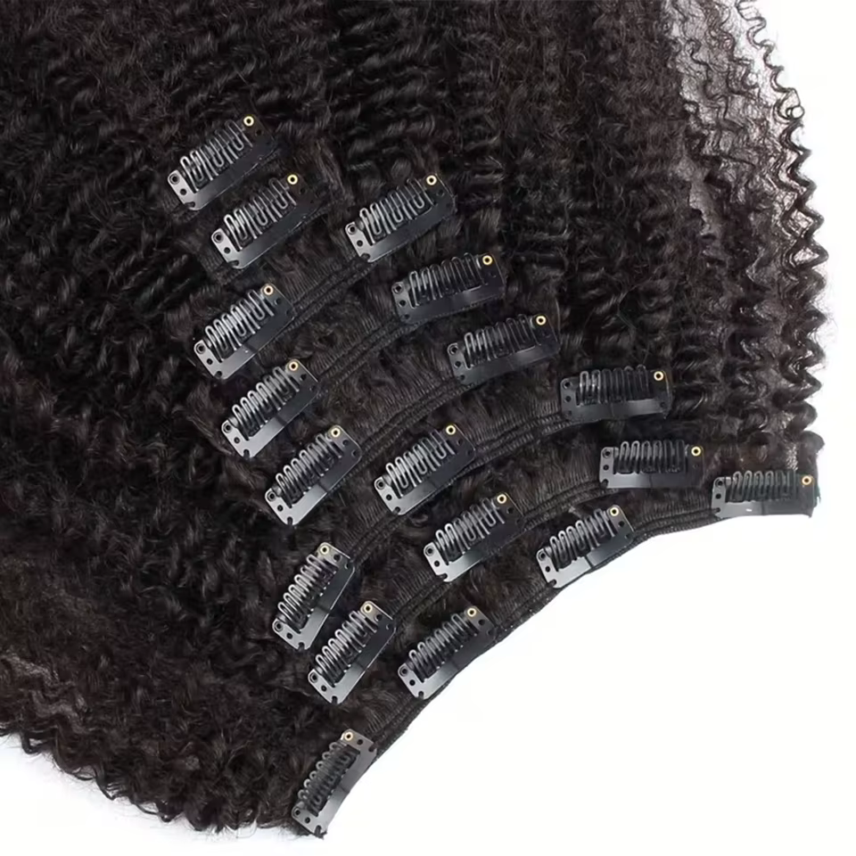 Extensions de cheveux humains bouclés afro crépus à clipser