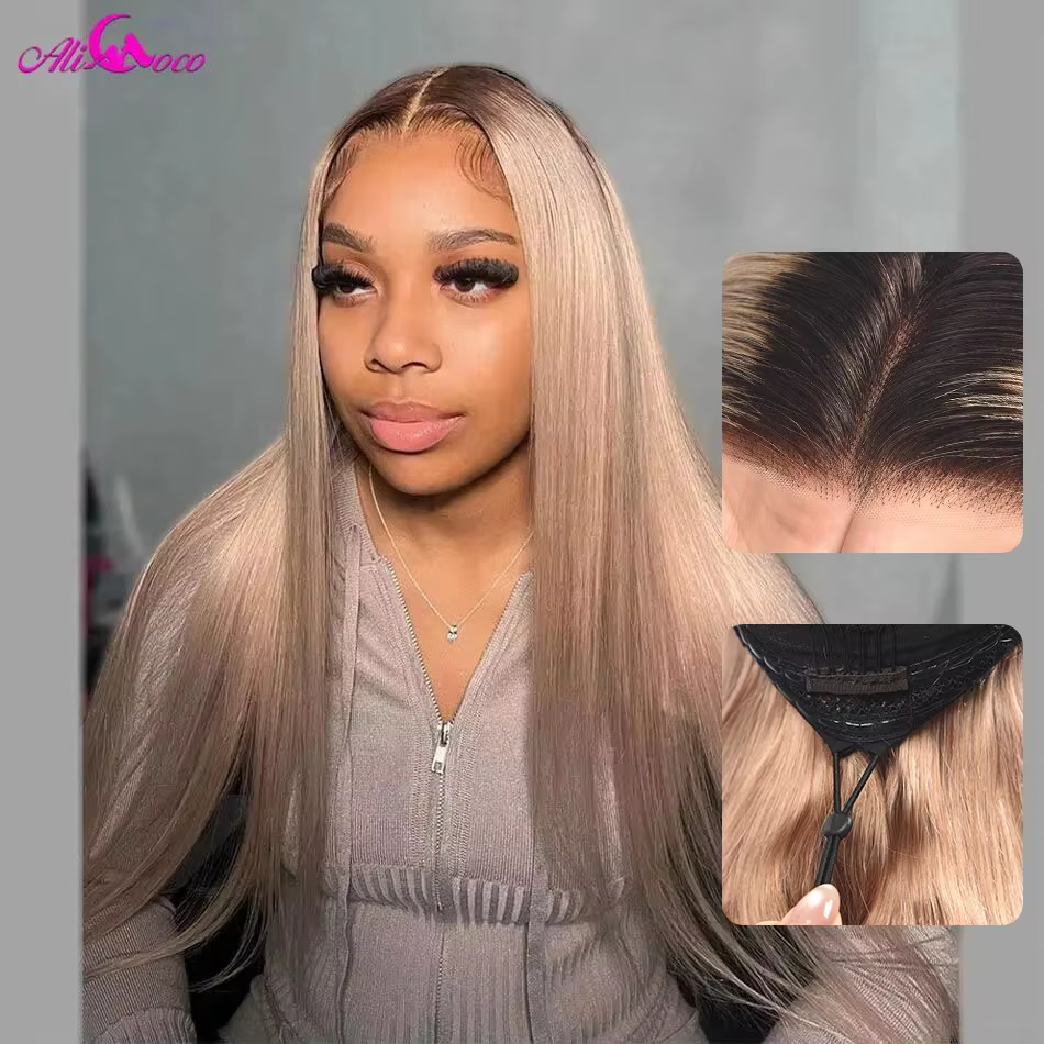 Perruque Lace Front Wig naturelle lisse ombré blond