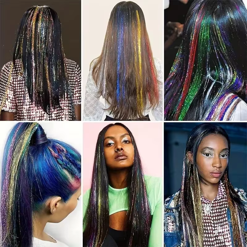 12 pièces Kit de guirlandes de cheveux synthétiques avec outil 1200 brins Extensions