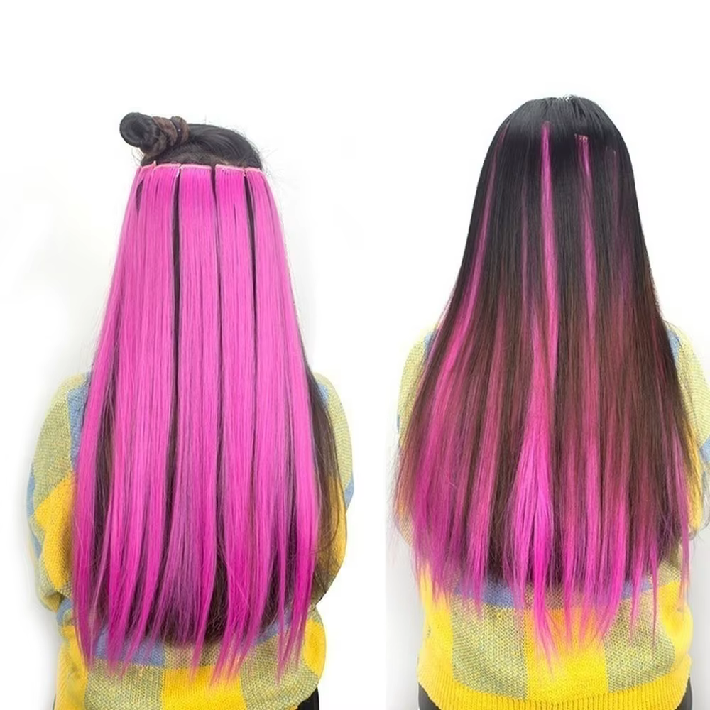 Extensions de Cheveux Lisses Multi-couleurs, Postiche à Clips, 55cm, 2 Pièces