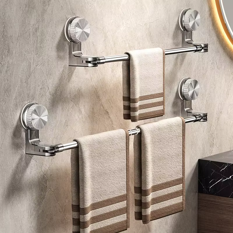 Barre à serviettes télescopique à ventouse, support d'angle rotatif à ventouse, étagère de salle de bain sans perçage