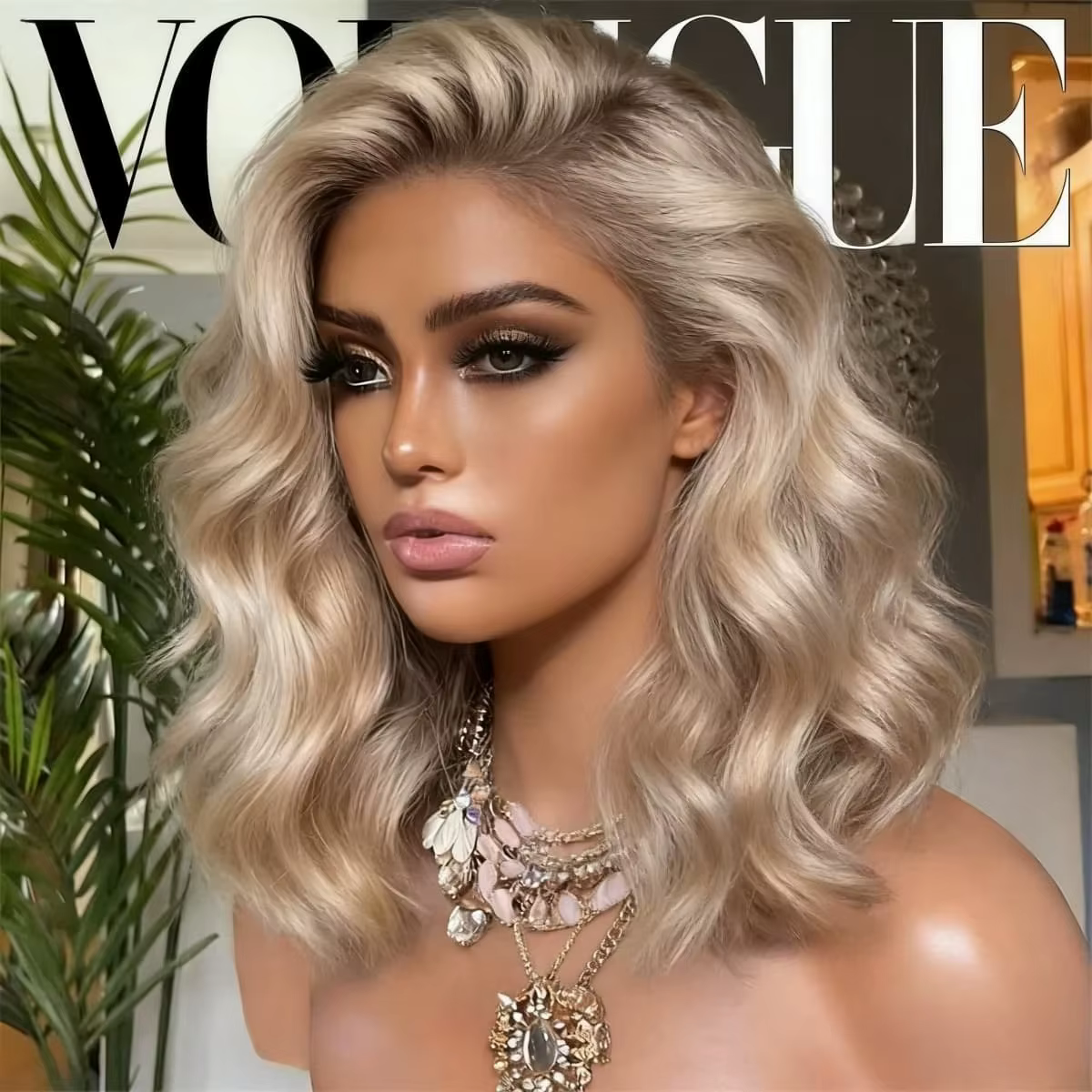 Perruque synthétique Lace Front courte ondulée