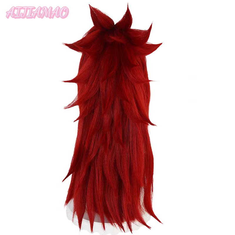Perruque Cosplay Synthétique Longue Rouge Foncé avec Queue de Cheval