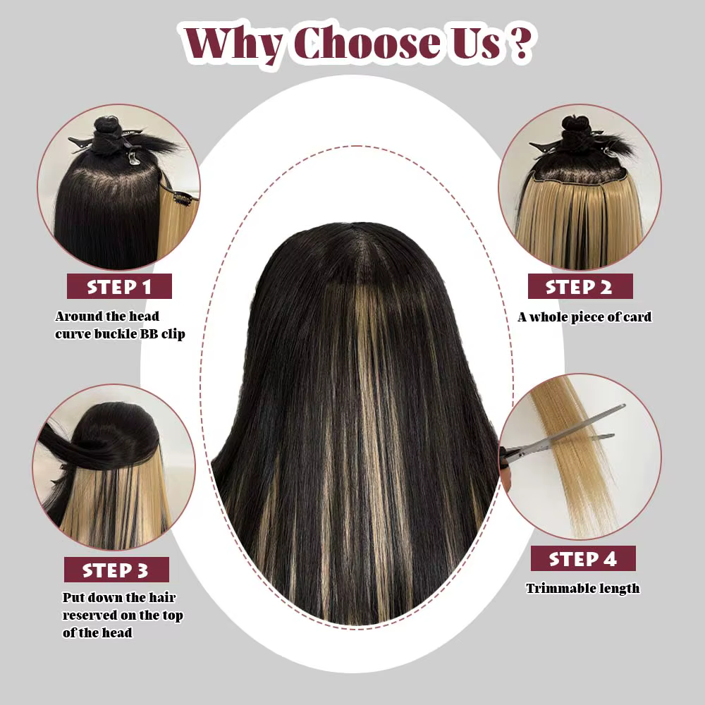 Extensions de cheveux synthétiques colorées longues et droites de 22 pouces