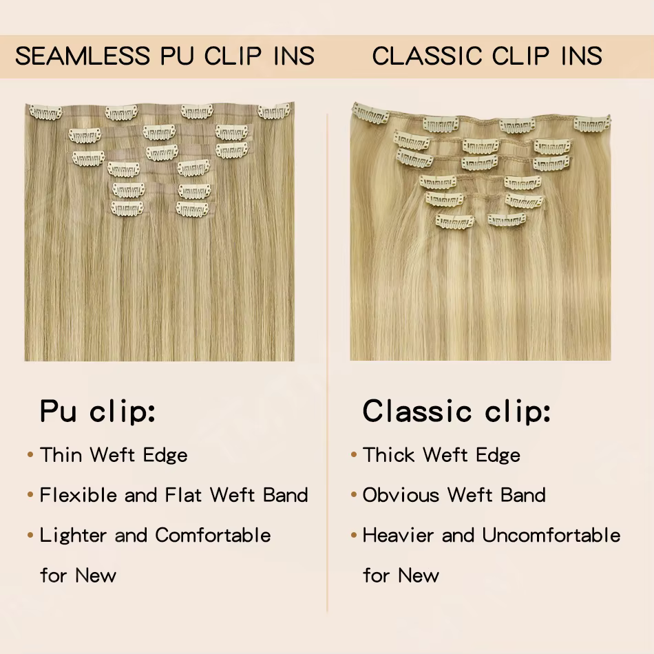 Extensions de cheveux invisibles en PU 100% brésiliennes