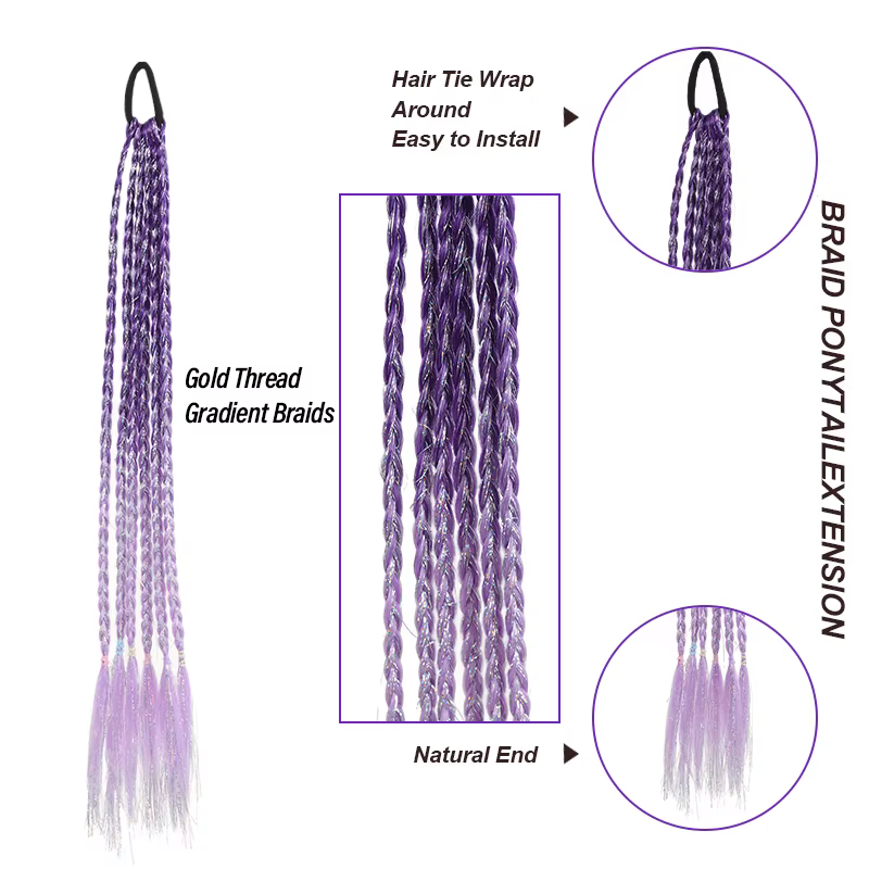 Lot de 2 extensions de cheveux en fibres synthétiques avec tresses torsadées ombrées à fil doré