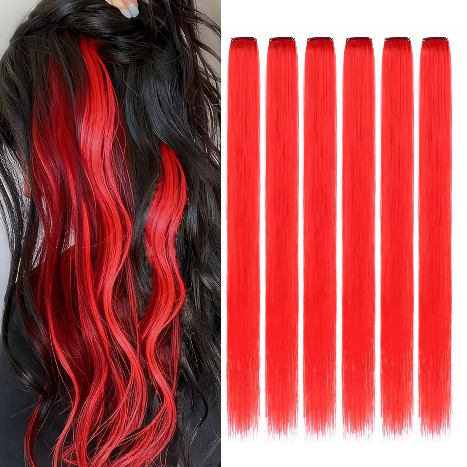 Extensions de cheveux synthétiques vert herbe à clips