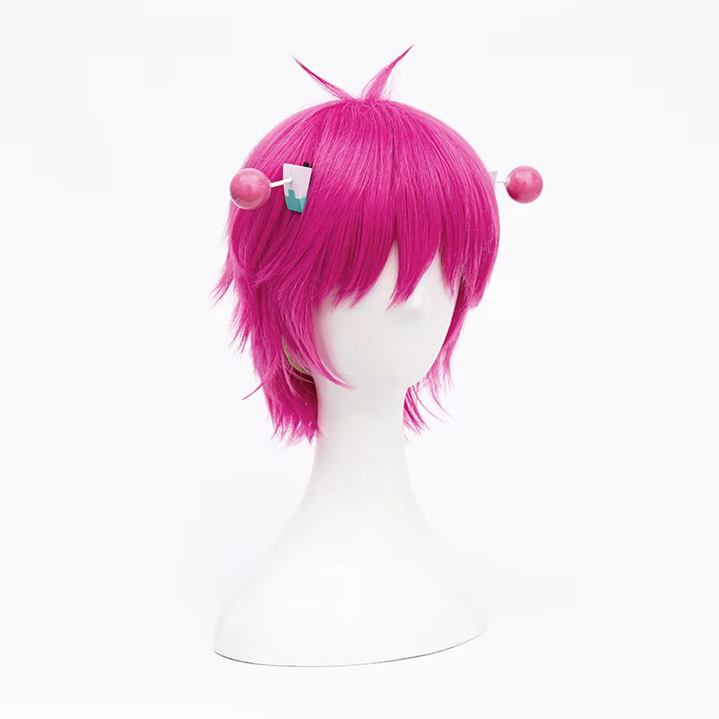 Perruque de Cosplay synthétique rose courte avec épingles à cheveux + bonnet