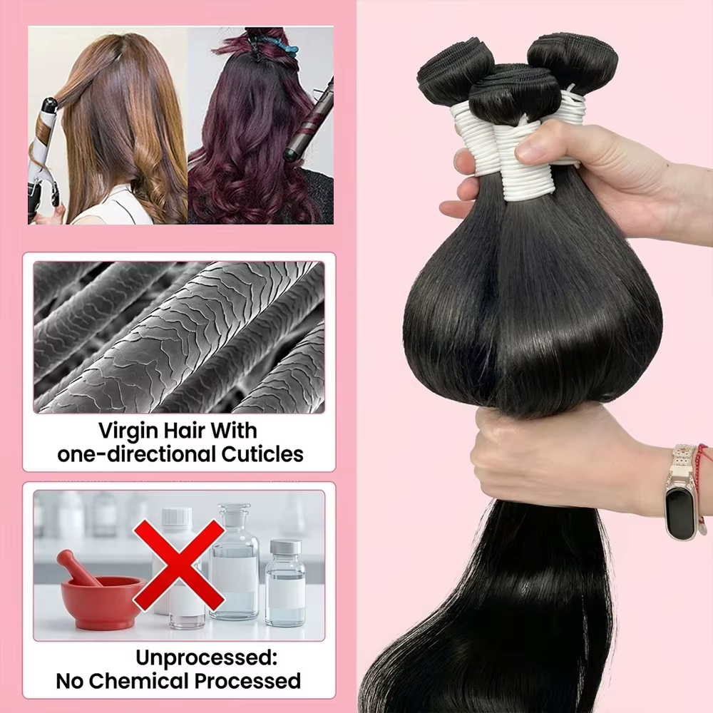 Extensions de Cheveux Humains Lisses Naturels 30-40 Pouces