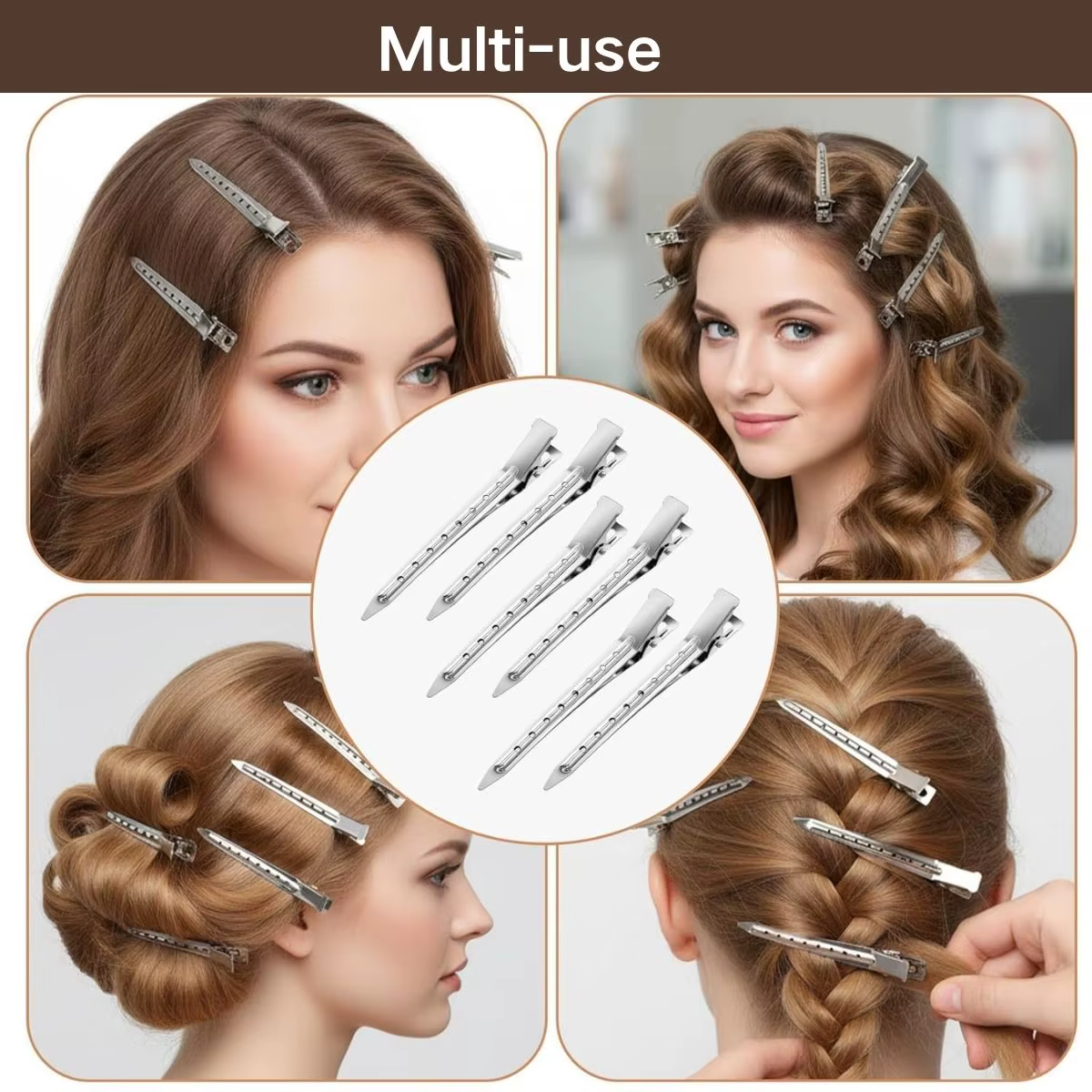 10 pinces à cheveux en métal pour salon de coiffure