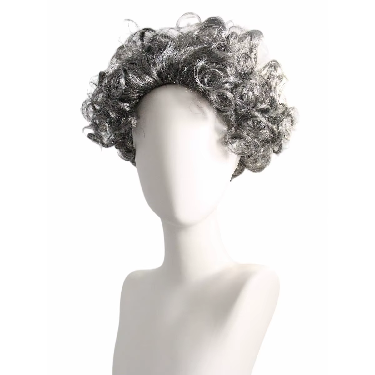 Perruque courte bouclée grise pour femme âgée