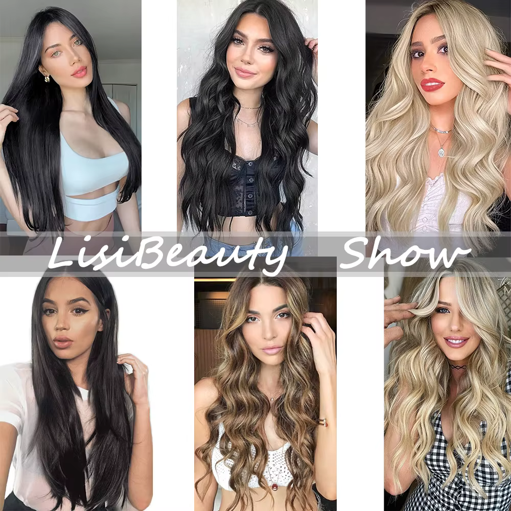 7 pièces/ensemble 16 Clips Extension de cheveux noir longue droite