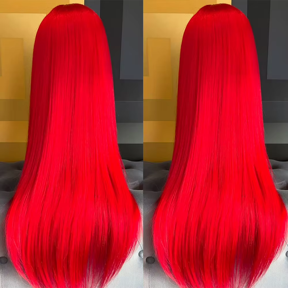 Perruque Lace Front Wig synthétique rouge longue et lisse