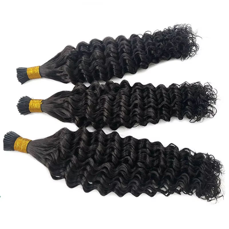 Kinky Curly I-Tip Extensions de Cheveux pour Femmes