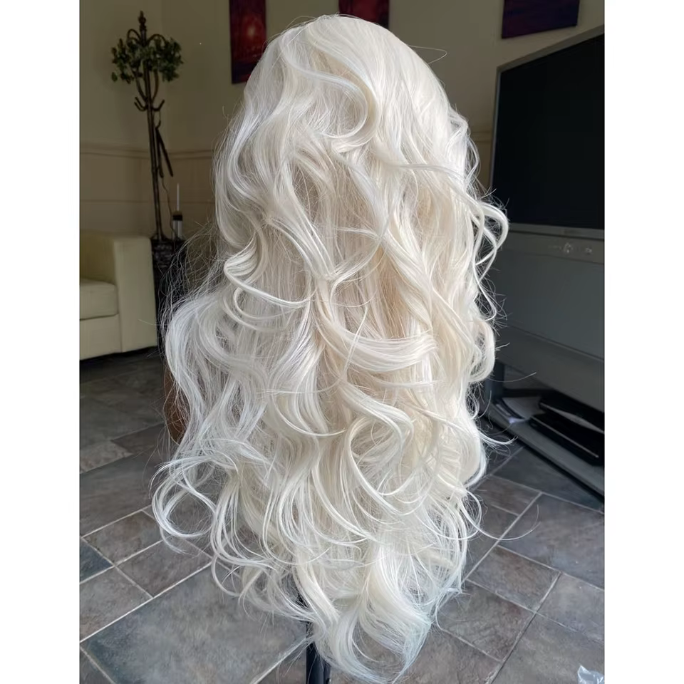 Perruque Lace Front Wig Synthétique Sans Colle Blond Platine
