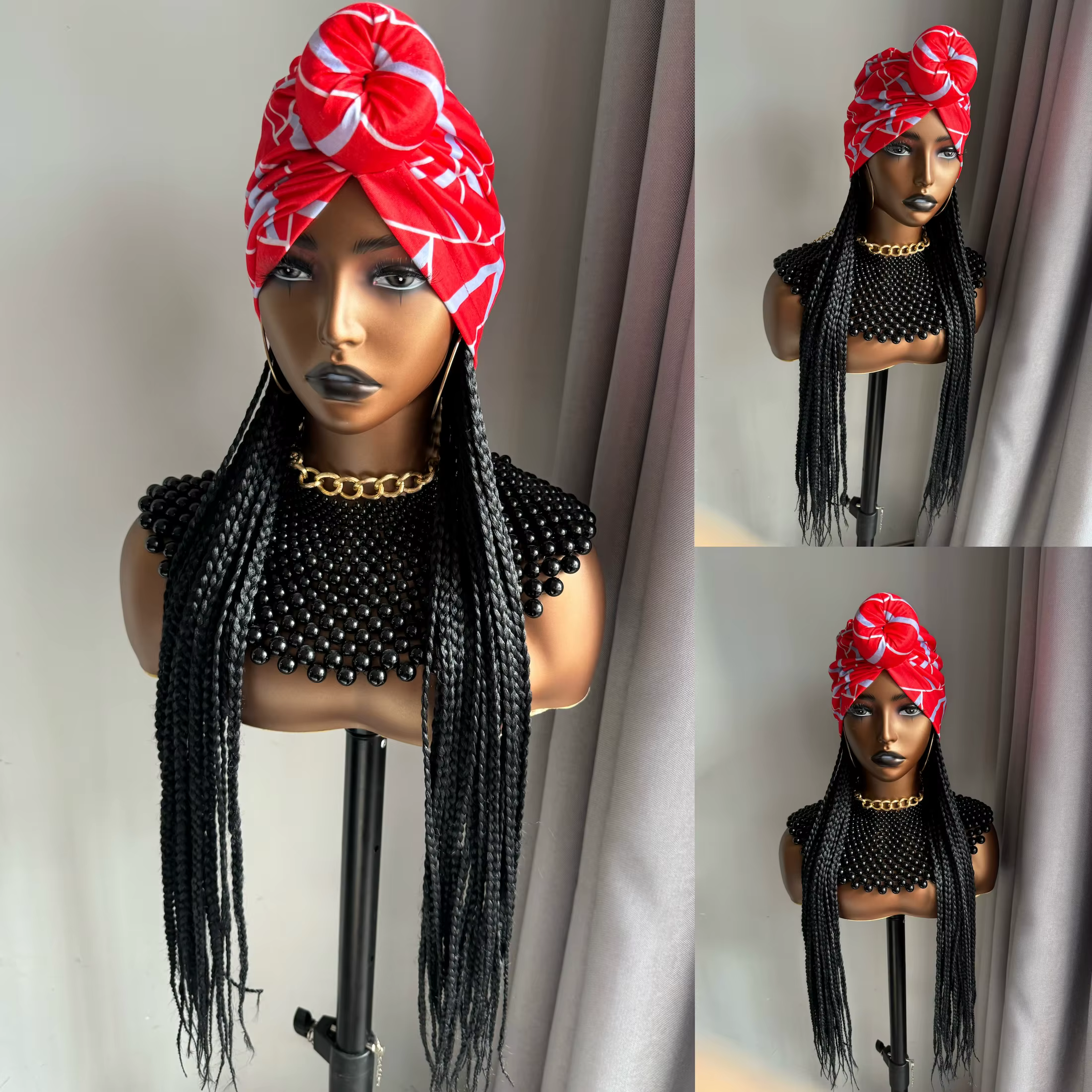 Perruque Synthétique Longue Tressée Noire de 24 Pouces