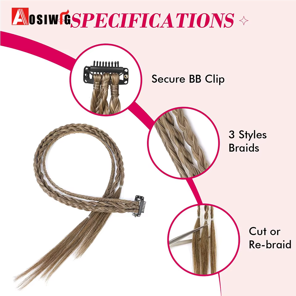 Extensions capillaires synthétiques longues à Clip tressé