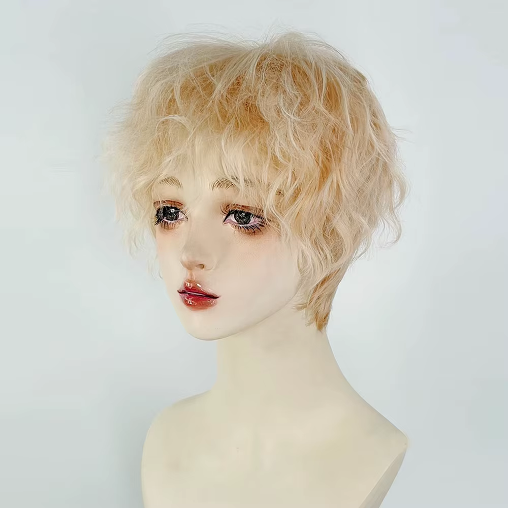 Perruque synthétique Blonde courte ondulée bouclée pour hommes