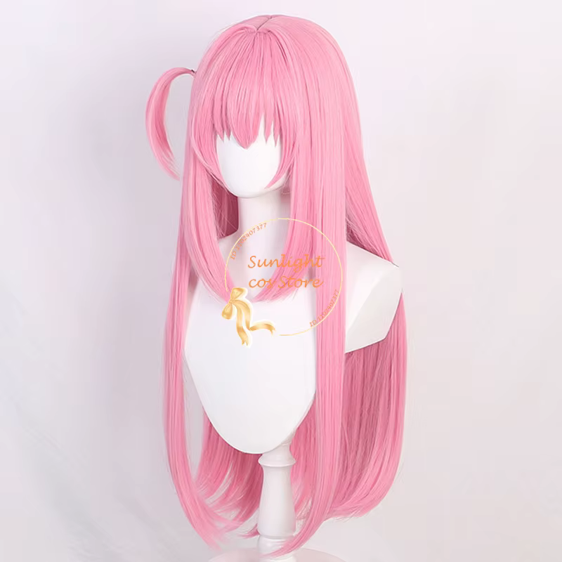 Haute qualité 80 cm Gotou Hitori Cosplay perruque Anime Cosplay rose cuir chevelu cheveux résistant à la chaleur perruques synthétiques en Stock + bonnet de perruque