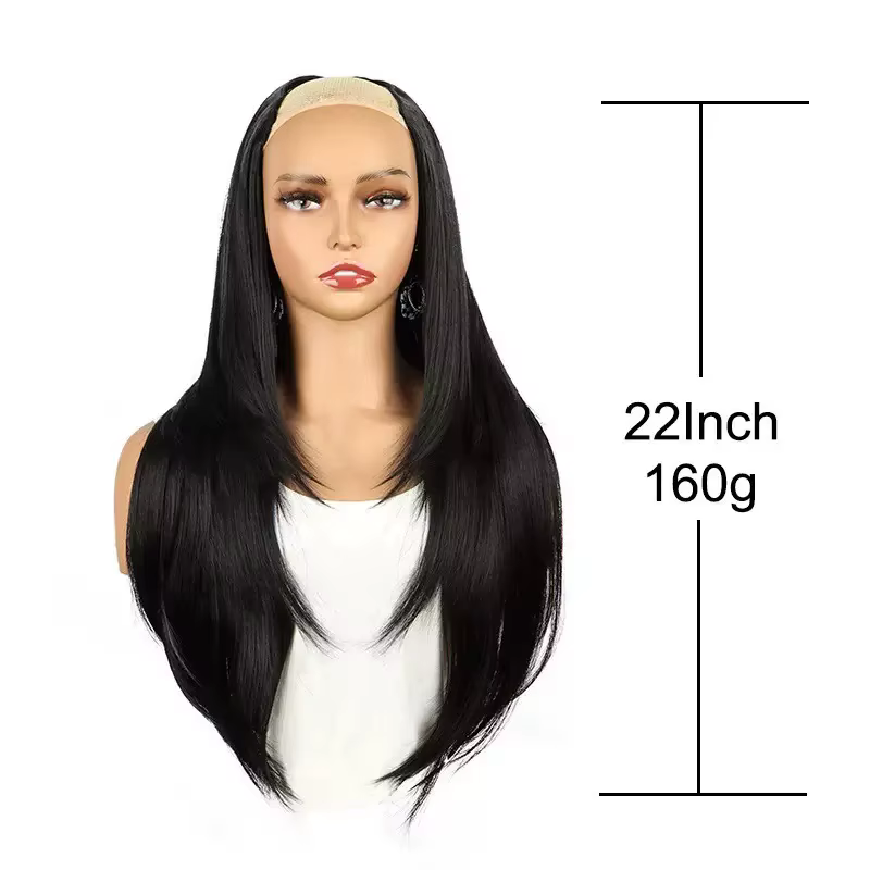 22/24 pouces synthétique en forme de V couches 4 Clips longue Extension de cheveux raides mode postiche Invisible perruque pour les femmes
