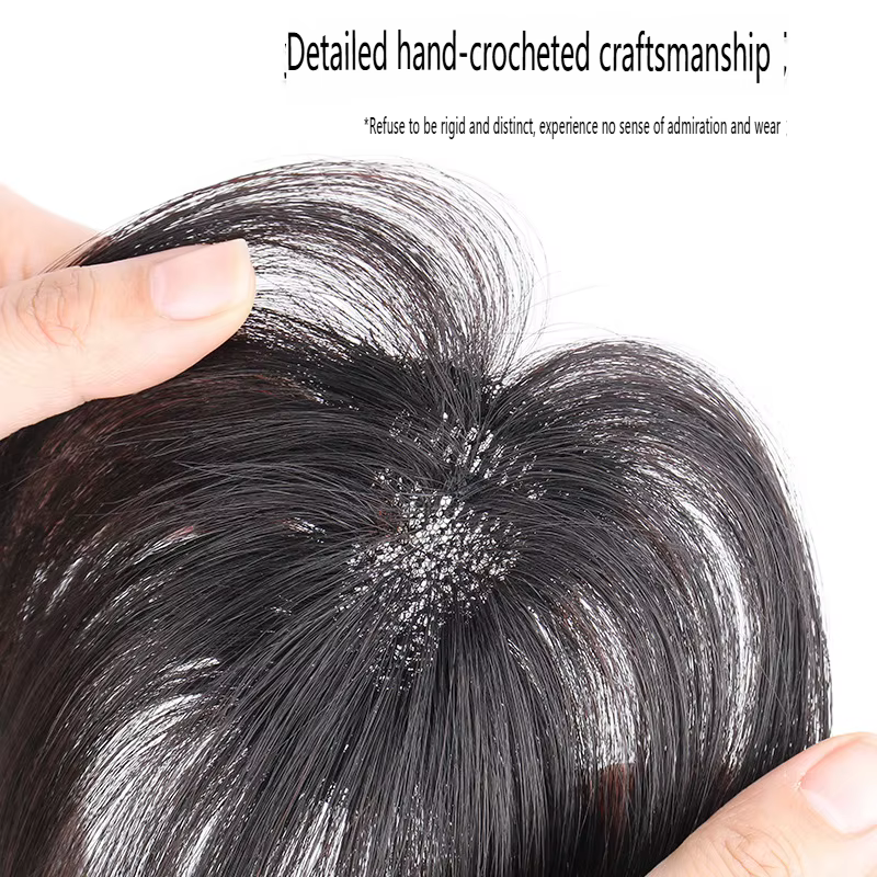Postiche tissée à la main pour femmes, haut de la tête, couvrant volumineux, cheveux gris, vrais cheveux humains, cheveux complets sans couture, sans Trace