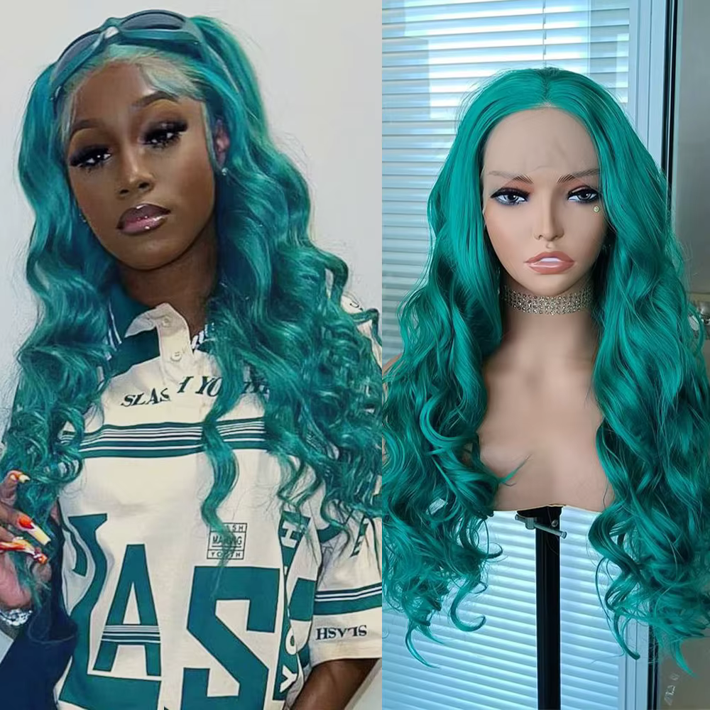 Perruque Lace Front Wig synthétique vert foncé 13x4