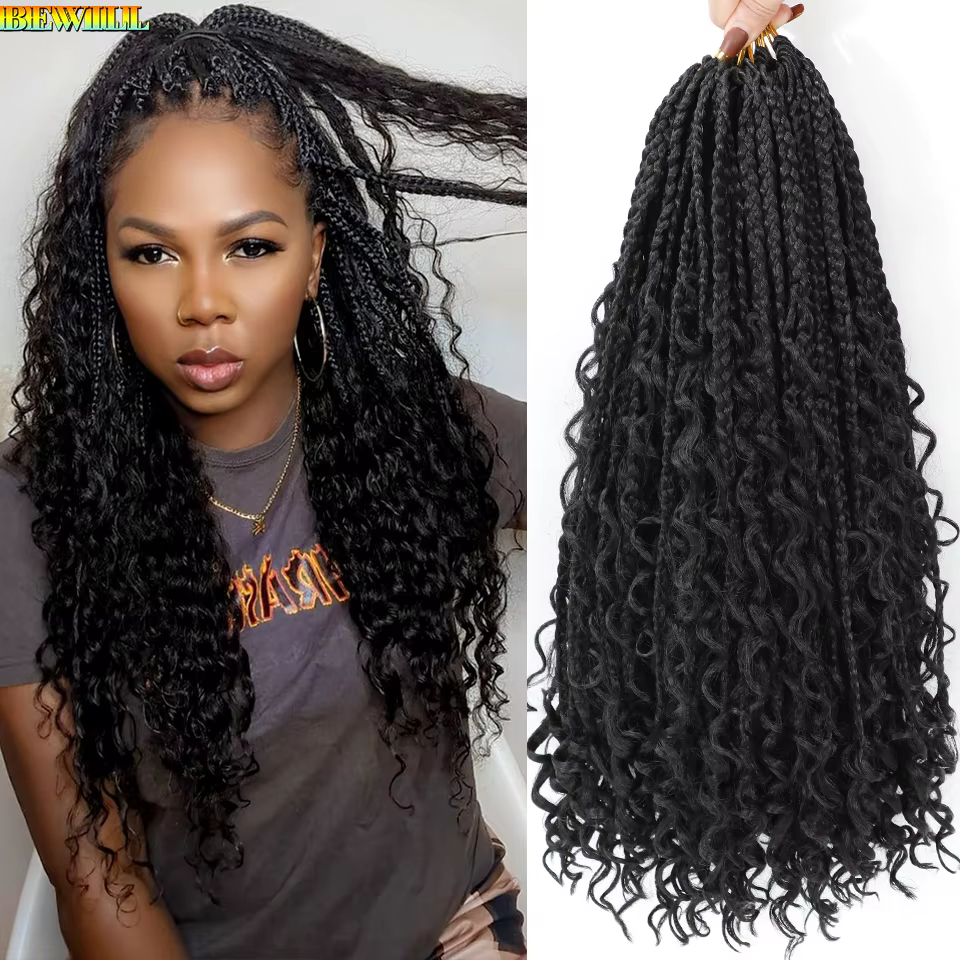 Extensions de tresses bohémiennes longues de 18 pouces, tresses de boîte de déesse, cheveux au crochet, cheveux synthétiques noirs, violets et roses, tresses hippies bohèmes