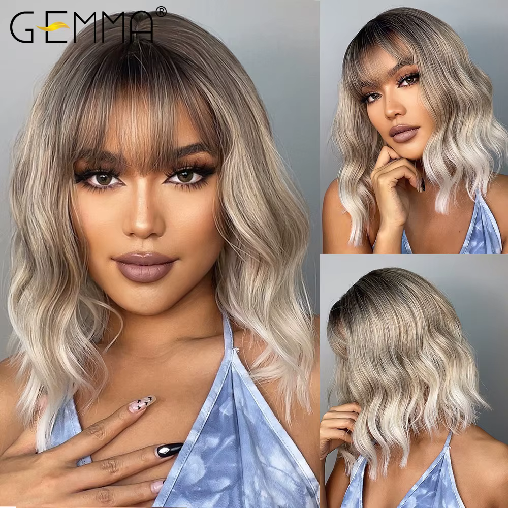 GEMMA – perruque synthétique BoBo marron foncé avec frange pour femmes