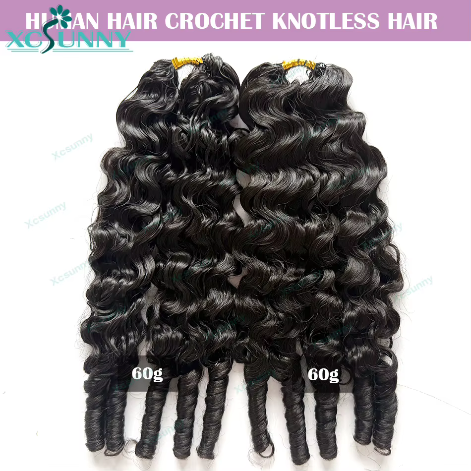 Extensions de cheveux humains au Crochet de plumes vague d'eau bouclée sans noeuds pré-séparés plume