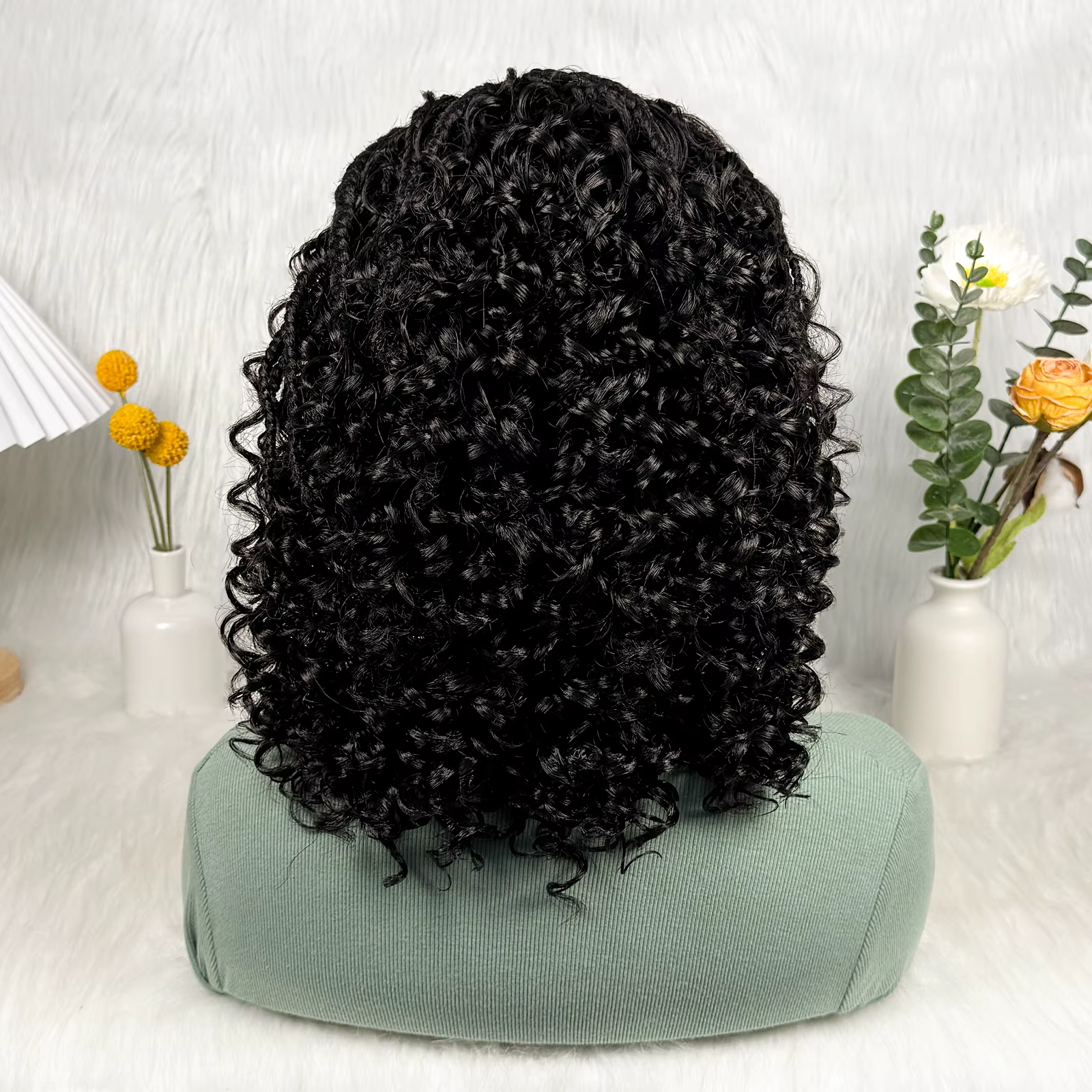 Perruque synthétique courte frisée KIMA Lace Front Cornrow avec tresses torsadées