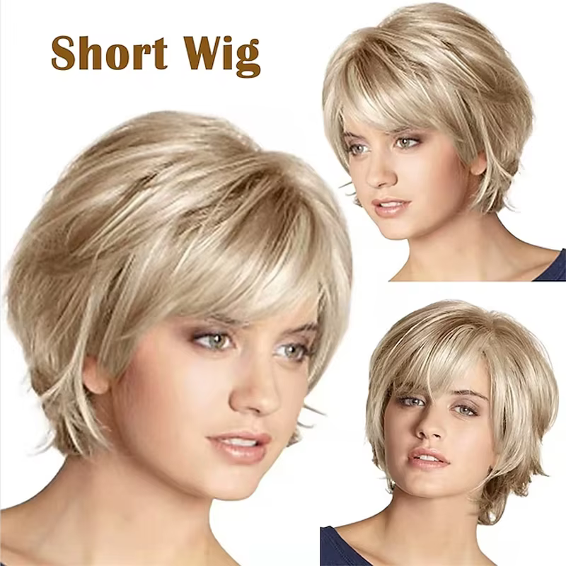 HAIRJOY perruque blonde courte avec frange