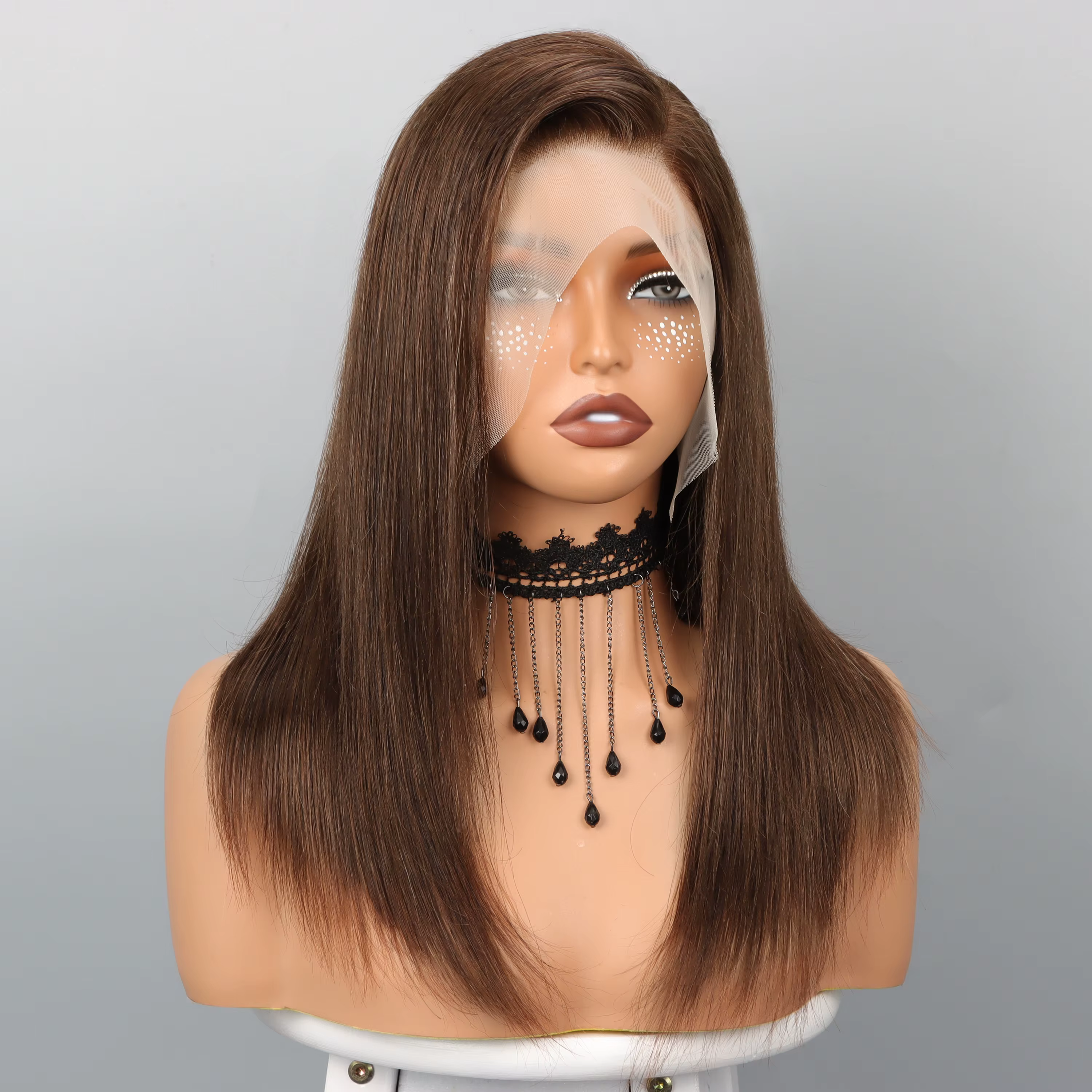 Perruque Lace Front 13x4 Bob Cheveux Humains Bruns Lisses Densité 180% Perruques Frontales en Dentelle Transparente