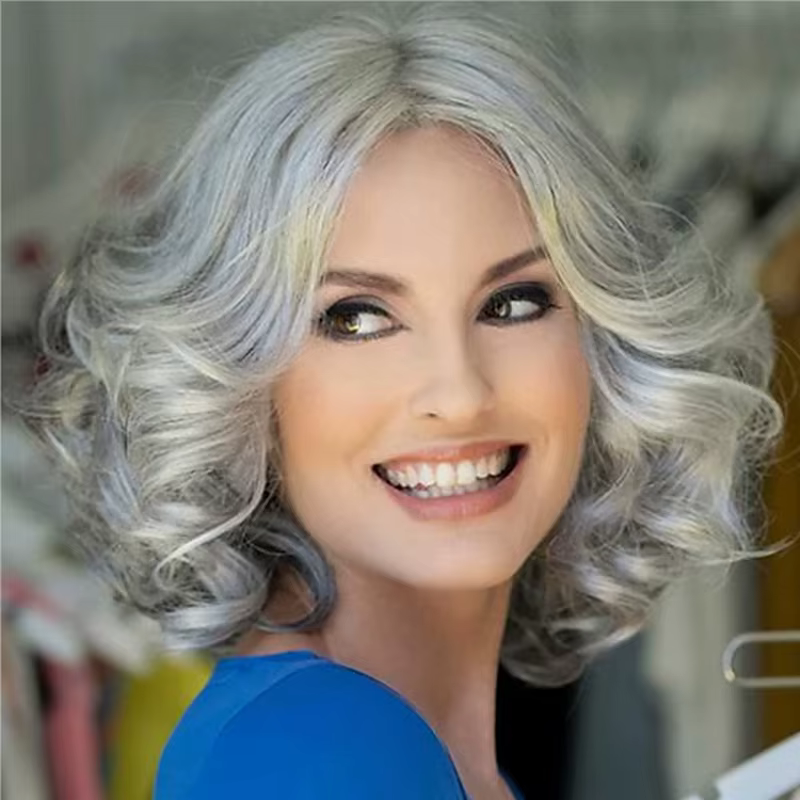 HAIRJOY Perruques synthétiques grises pour femmes âgées
